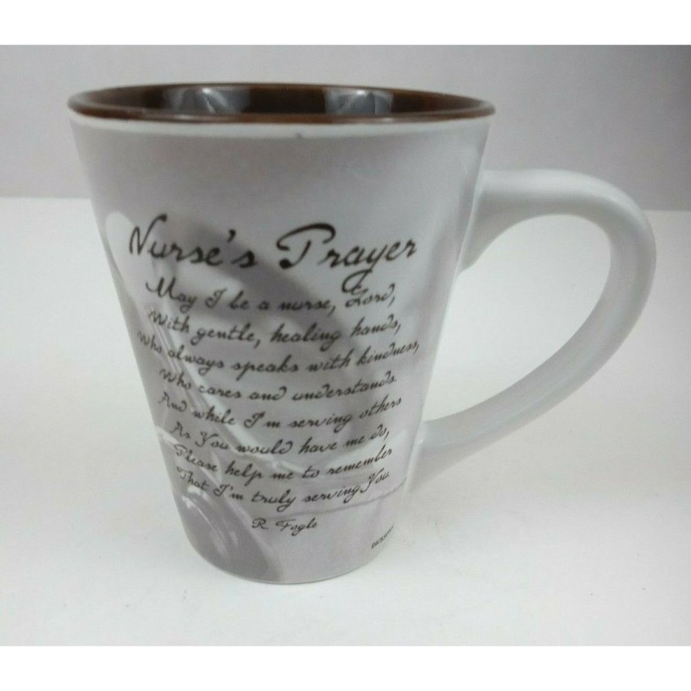 Dicksons Nurse's Prayer Brown & White Coffee Cup Mug 4.5" Tall